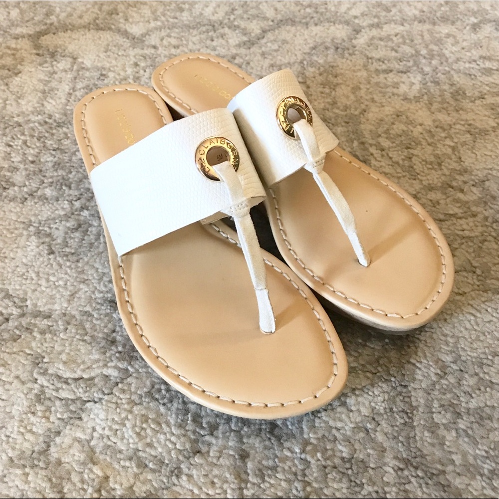 Liz Claiborne White Thong-Style Wedge Sandals